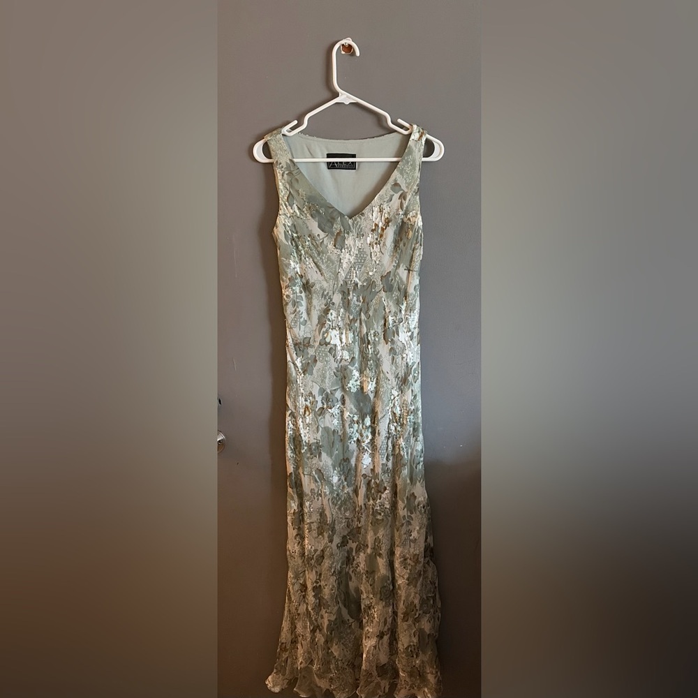 Alex Evenings silk blend beaded fairy Green Floral Maxi Dress‎ prom